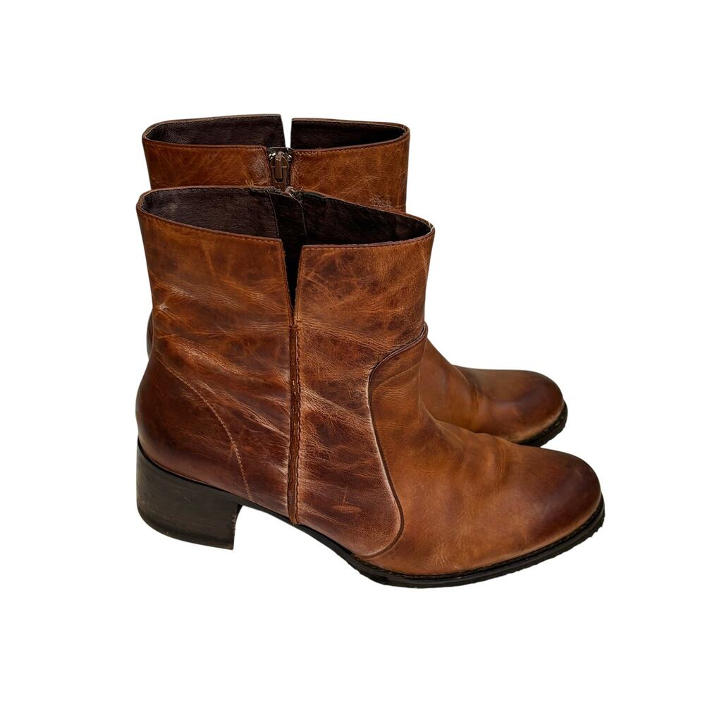 Biviel Leather Ankle Boots Cognac Brown Block Heel Womens 10 10.5 w FLAW